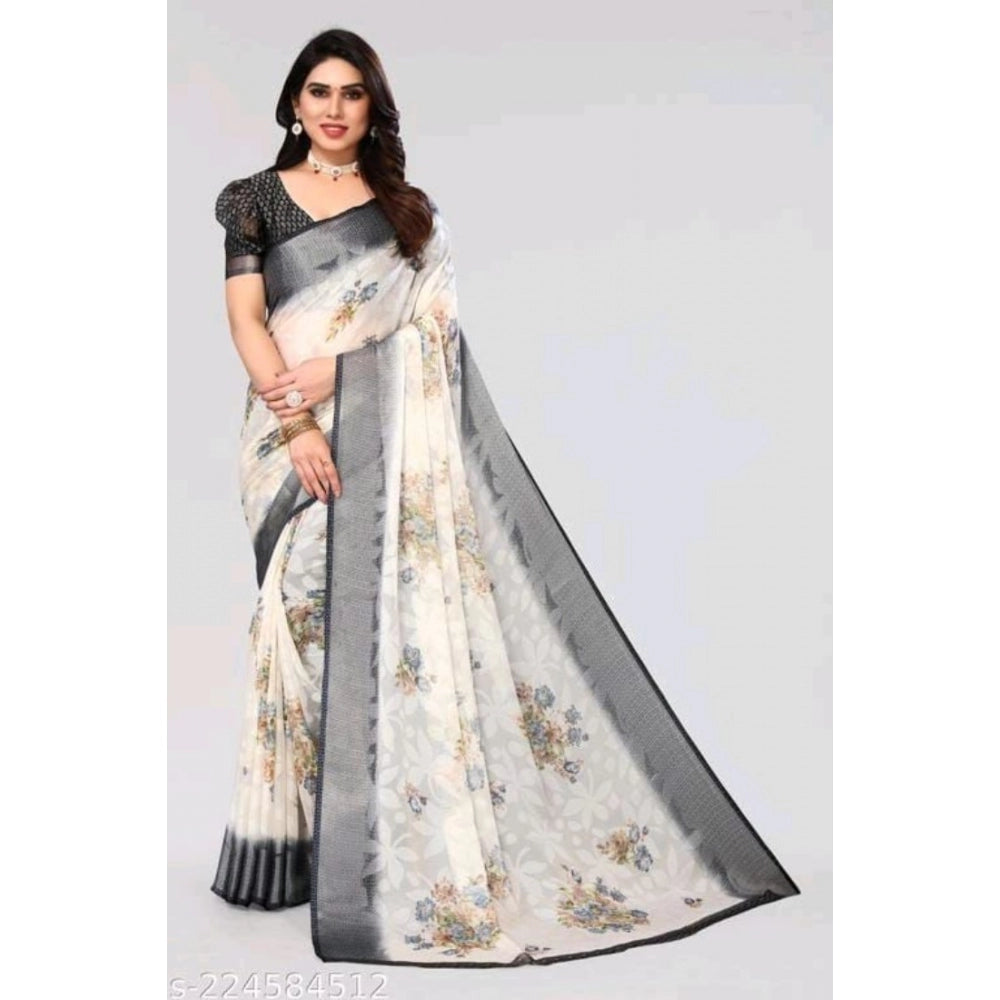 Viscose Rayon Printed Saree With Unstitched Blouse