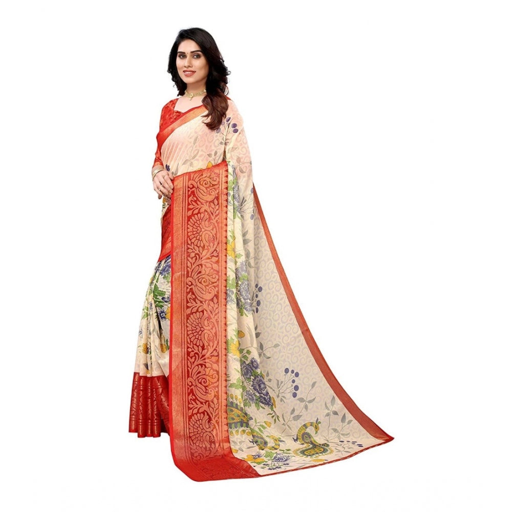 Viscose Rayon Printed Saree With Unstitched Blouse