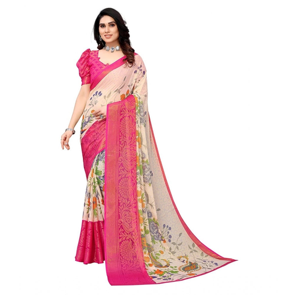 Viscose Rayon Printed Saree With Unstitched Blouse