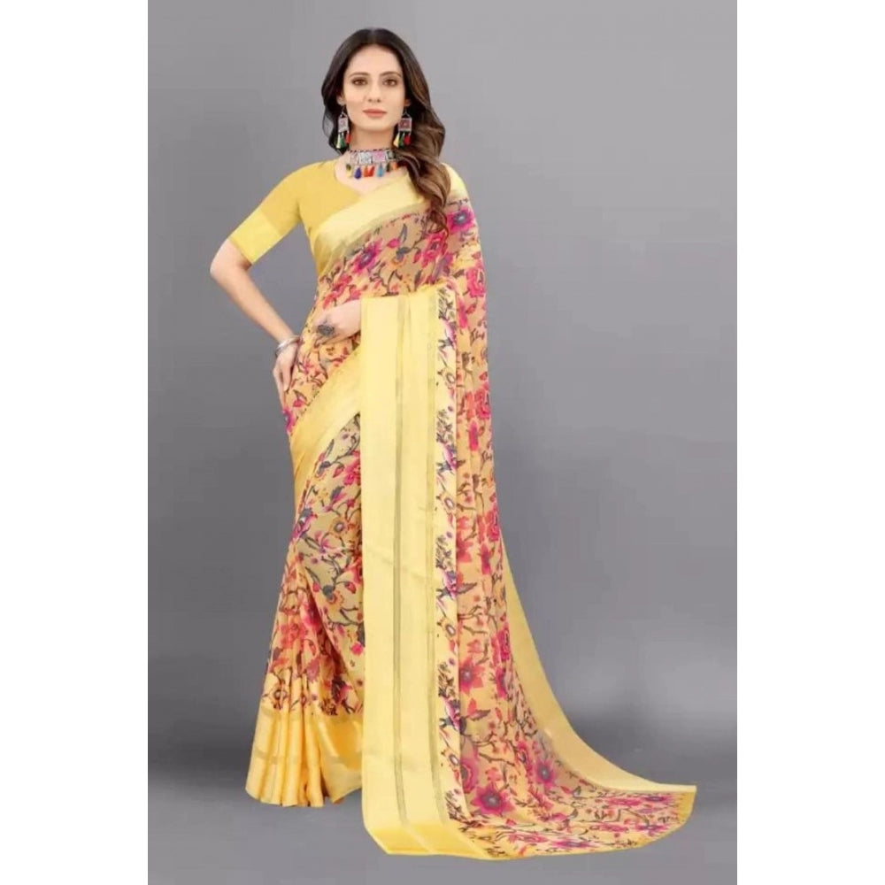 Sattin Patta Printed Saree With Unstitched Blouse