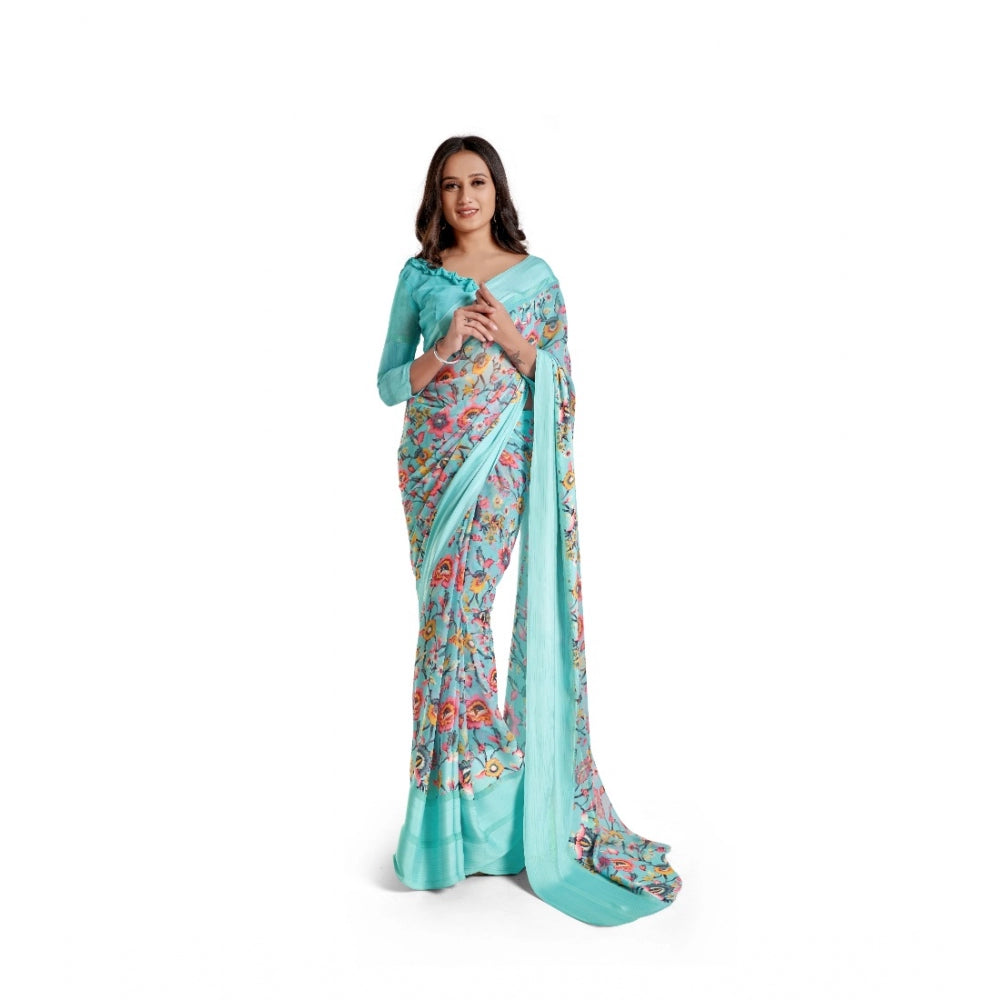 Sattin Patta Printed Saree With Unstitched Blouse