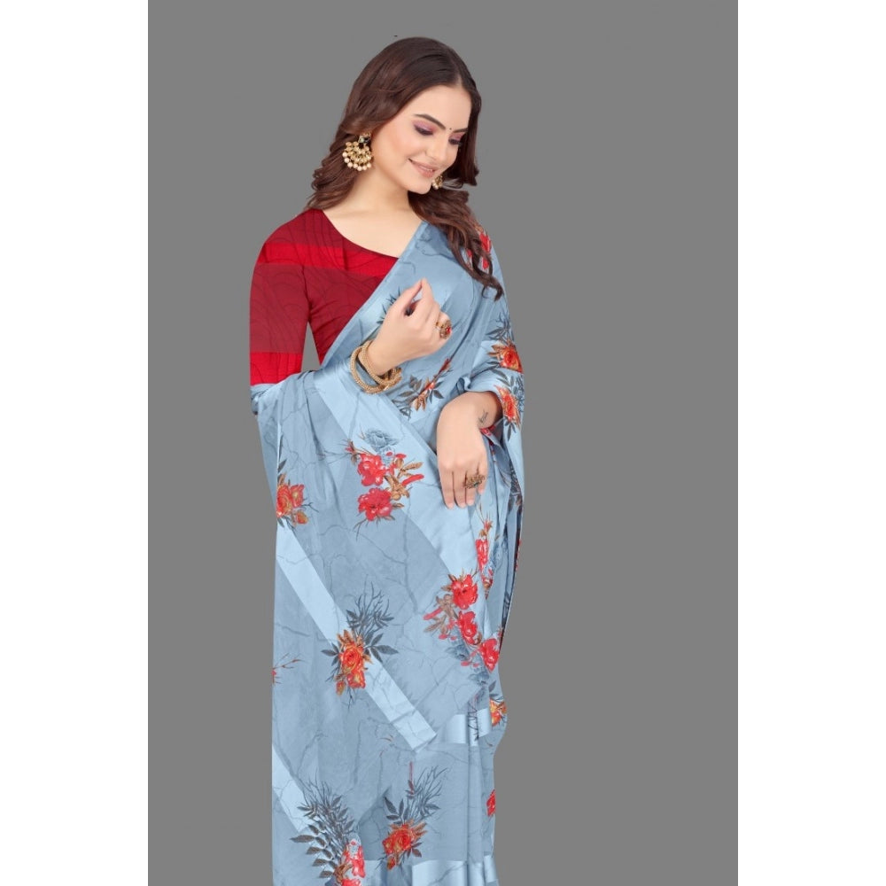 Sattin Patta Printed Saree With Unstitched Blouse