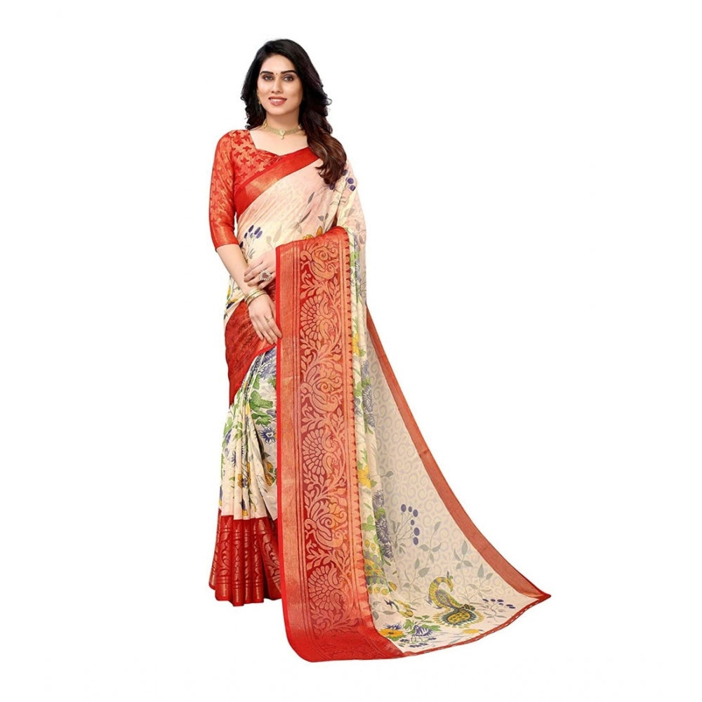 Viscose Rayon Printed Saree With Unstitched Blouse