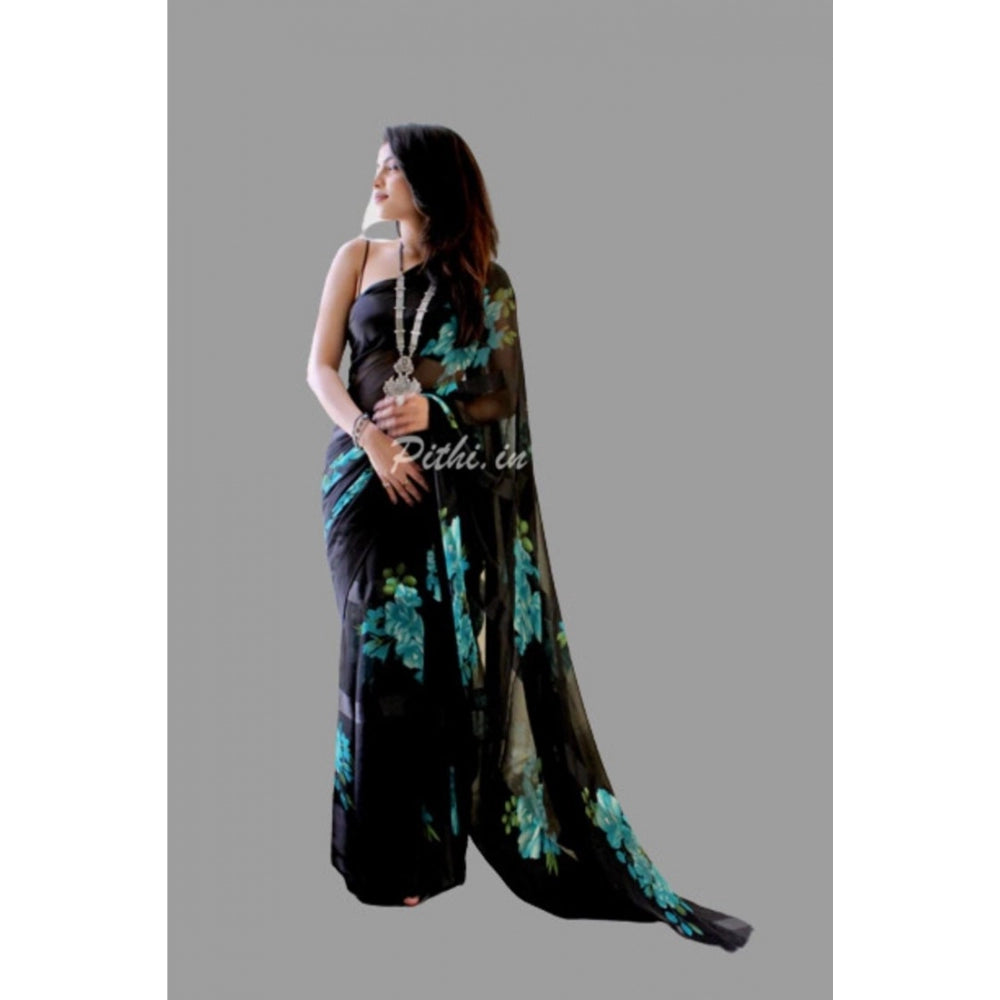 Sattin Patta Printed Saree With Unstitched Blouse