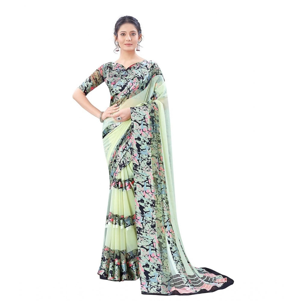 Sattin Patta Printed Saree With Unstitched Blouse