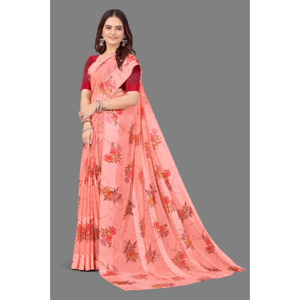 Sattin Patta Printed Saree With Unstitched Blouse