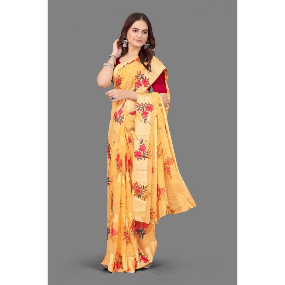 Sattin Patta Printed Saree With Unstitched Blouse