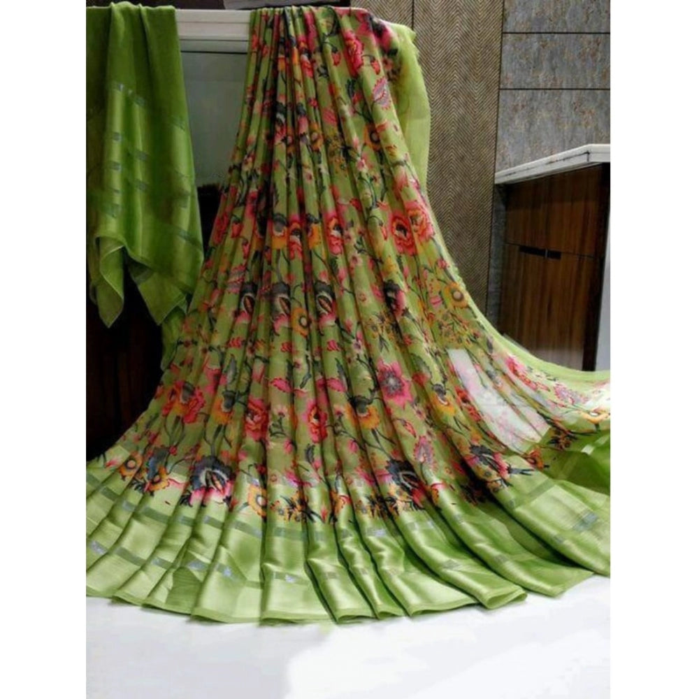 Sattin Patta Printed Saree With Unstitched Blouse