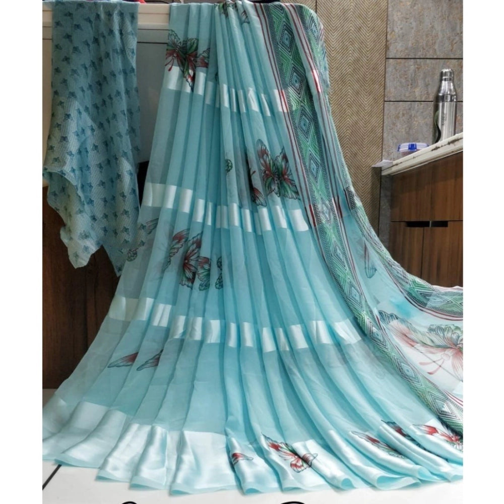 Sattin Patta Printed Saree With Unstitched Blouse