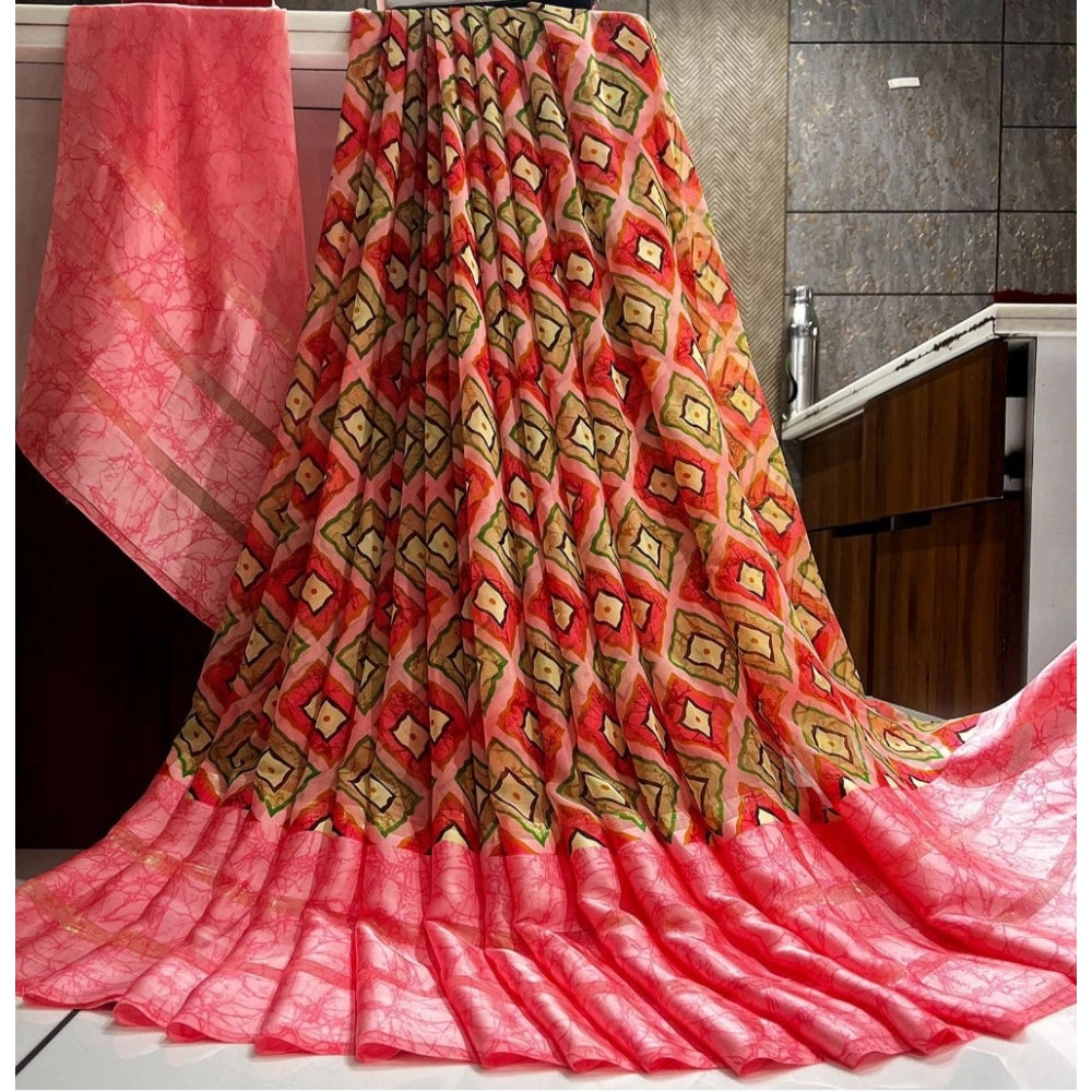 Sattin Patta Printed Saree With Unstitched Blouse