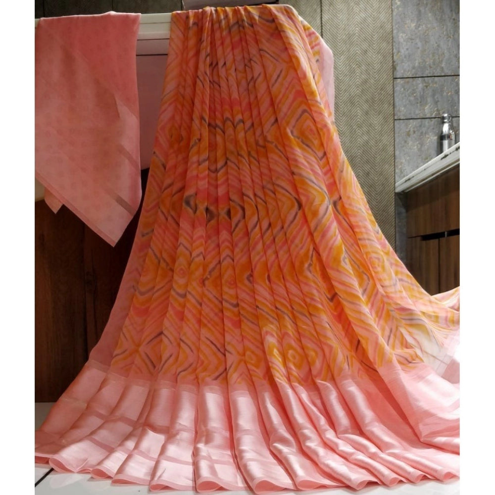 Sattin Patta Printed Saree With Unstitched Blouse