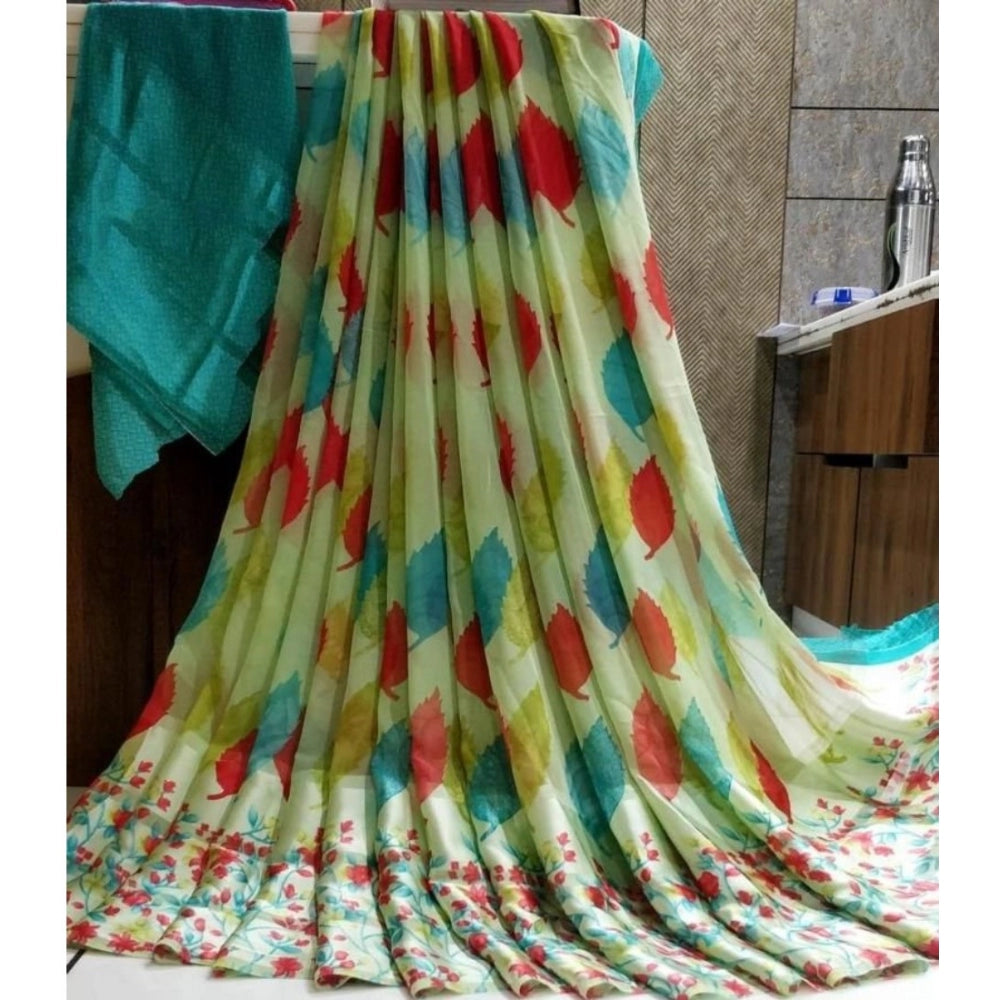 Sattin Patta Printed Saree With Unstitched Blouse