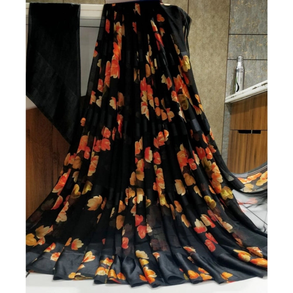 Sattin Patta Printed Saree With Unstitched Blouse