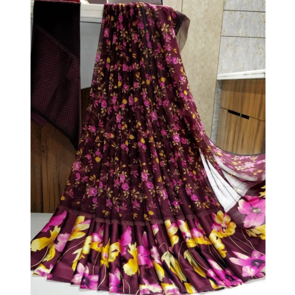 Sattin Patta Printed Saree With Unstitched Blouse