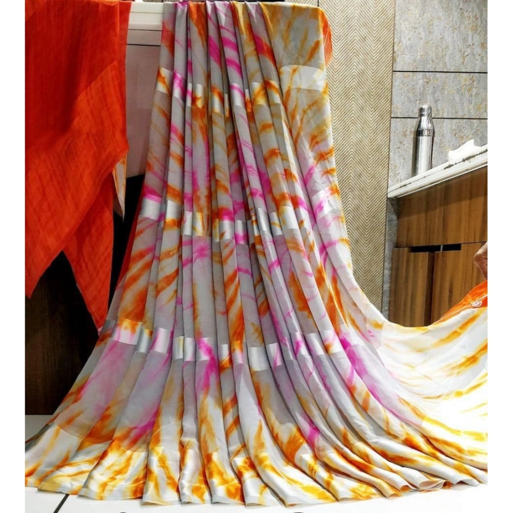 Sattin Patta Printed Saree With Unstitched Blouse