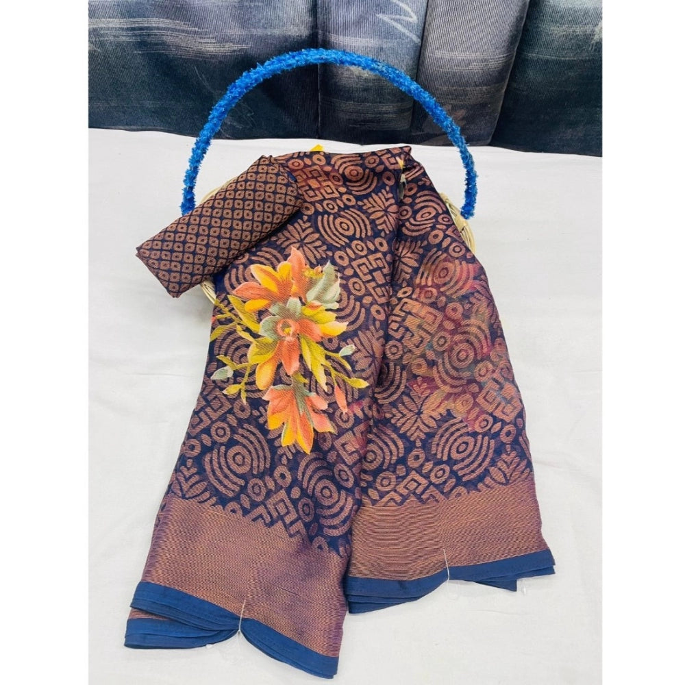 Viscose Rayon Printed Saree With Unstitched Blouse