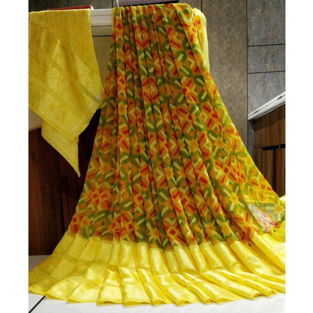 Sattin Patta Printed Saree With Unstitched Blouse