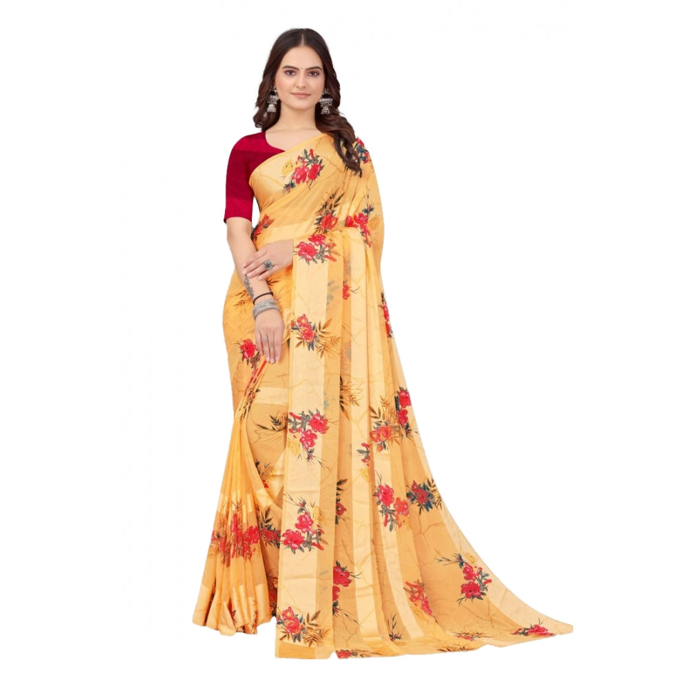 Sattin Patta Printed Saree With Unstitched Blouse