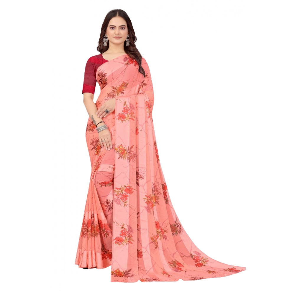 Sattin Patta Printed Saree With Unstitched Blouse