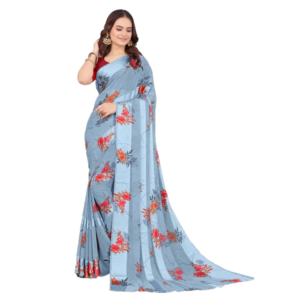 Sattin Patta Printed Saree With Unstitched Blouse