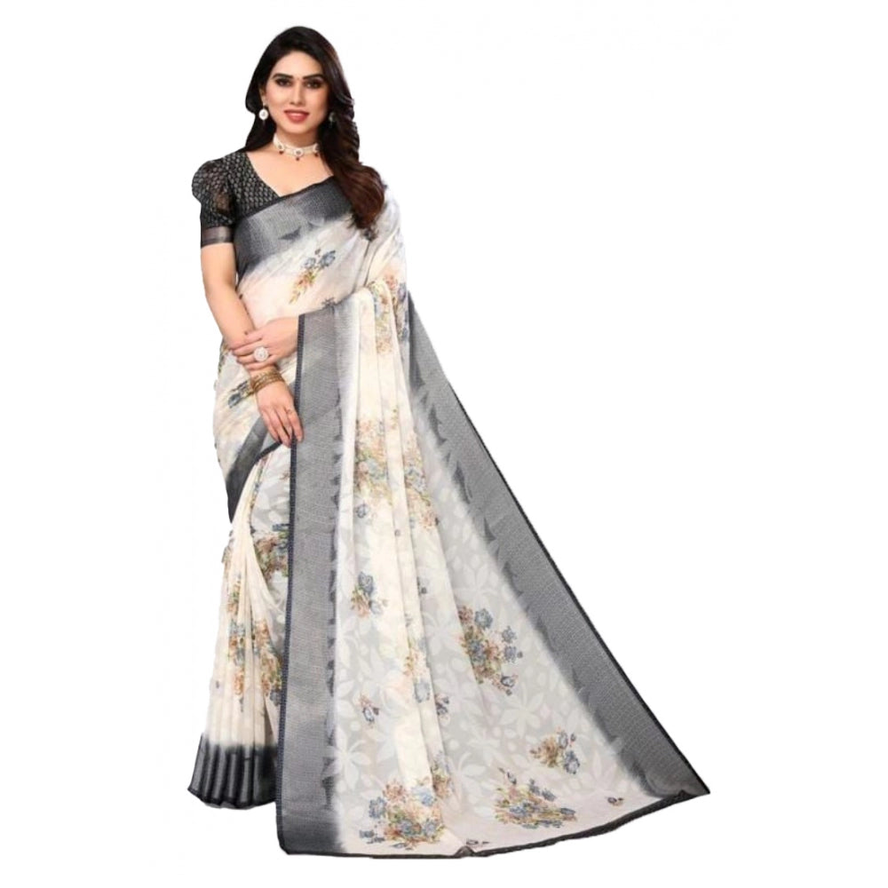 Viscose Rayon Printed Saree With Unstitched Blouse