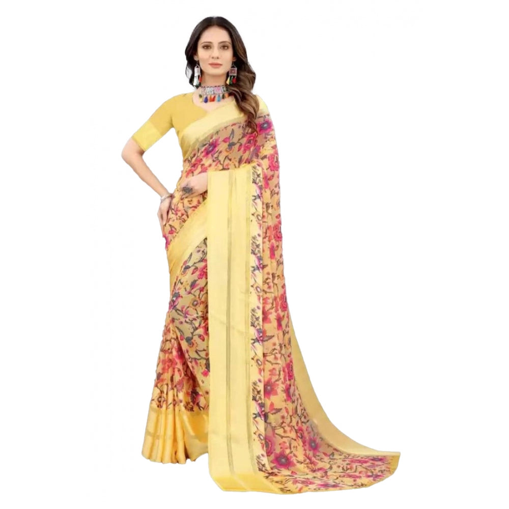 Sattin Patta Printed Saree With Unstitched Blouse