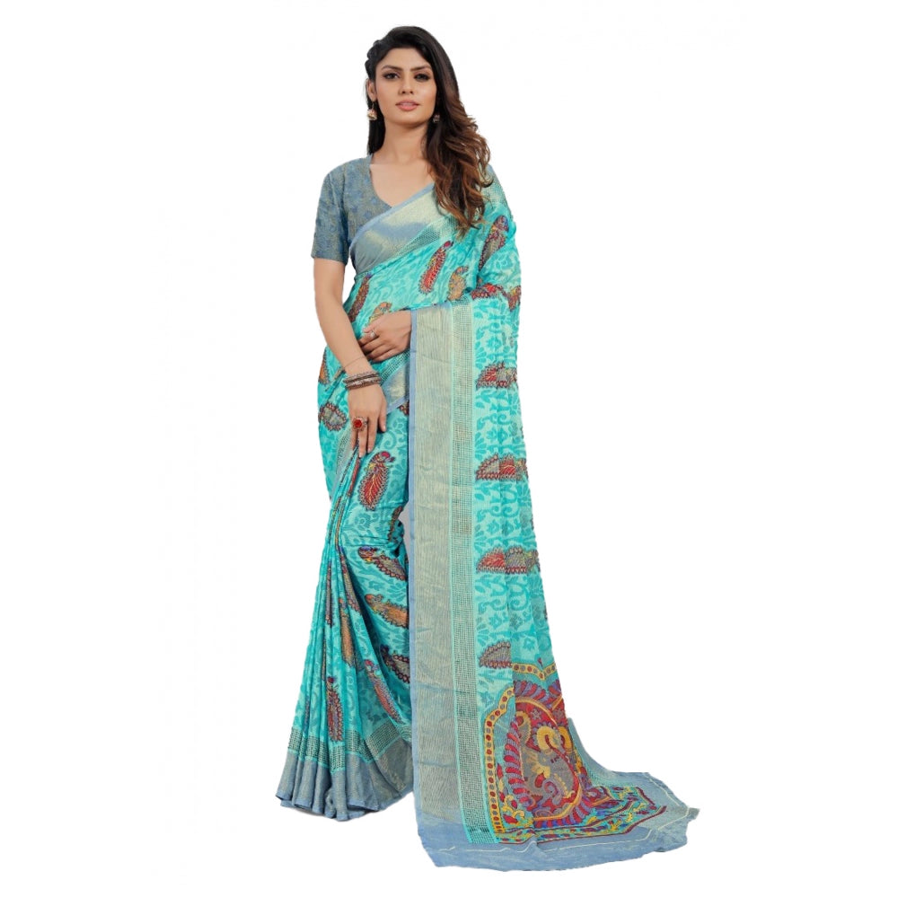 Viscose Rayon Printed Saree With Unstitched Blouse