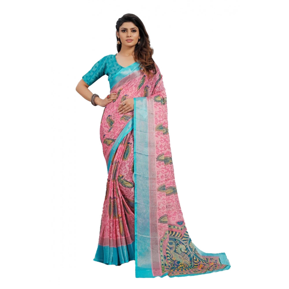 Viscose Rayon Printed Saree With Unstitched Blouse