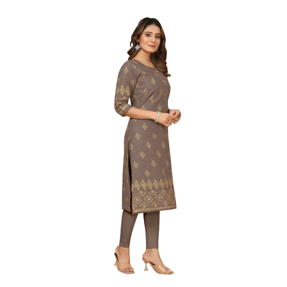 Casual 3/4th Sleeve Foil Gold Printed Ruby Cotton Kurti