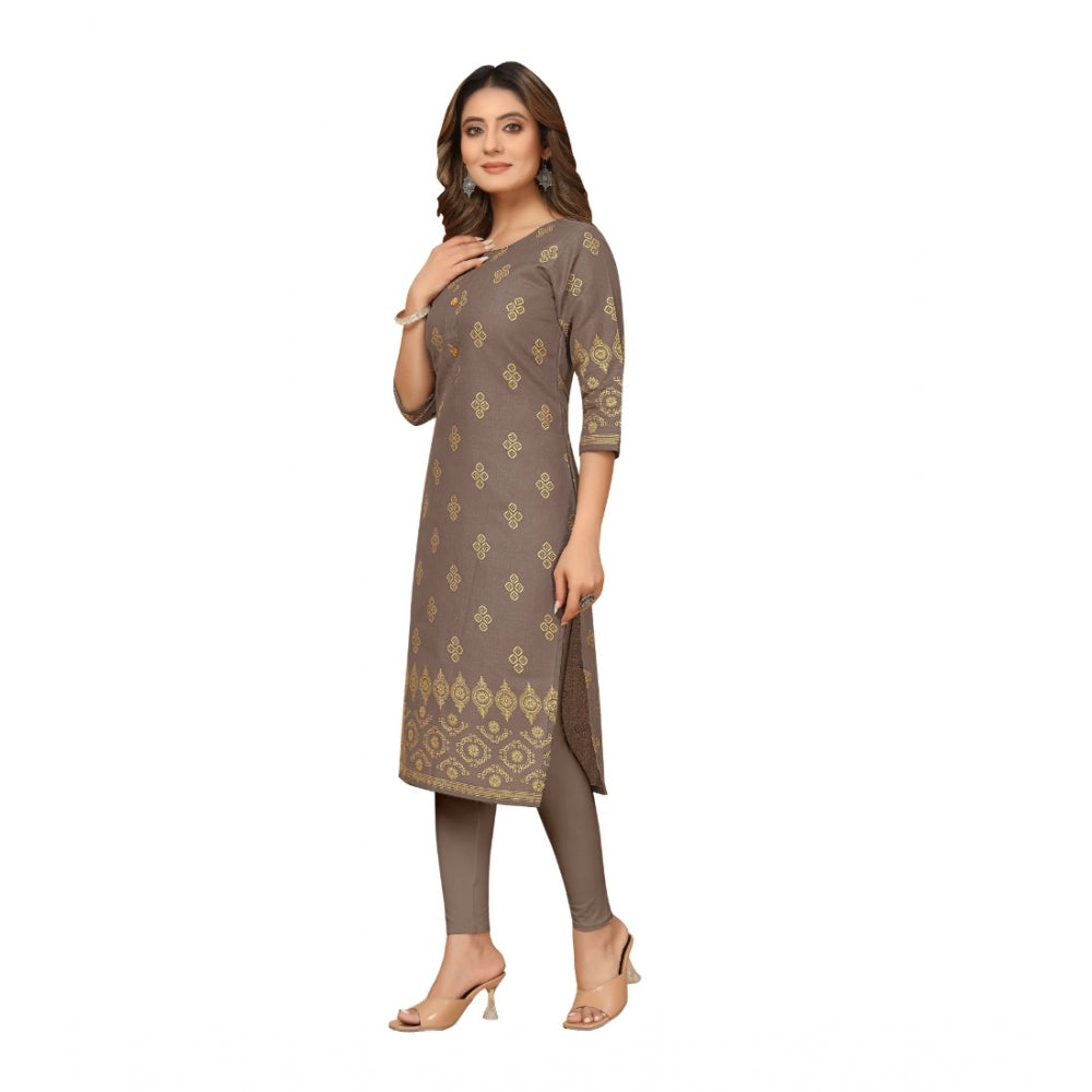 Casual 3/4th Sleeve Foil Gold Printed Ruby Cotton Kurti