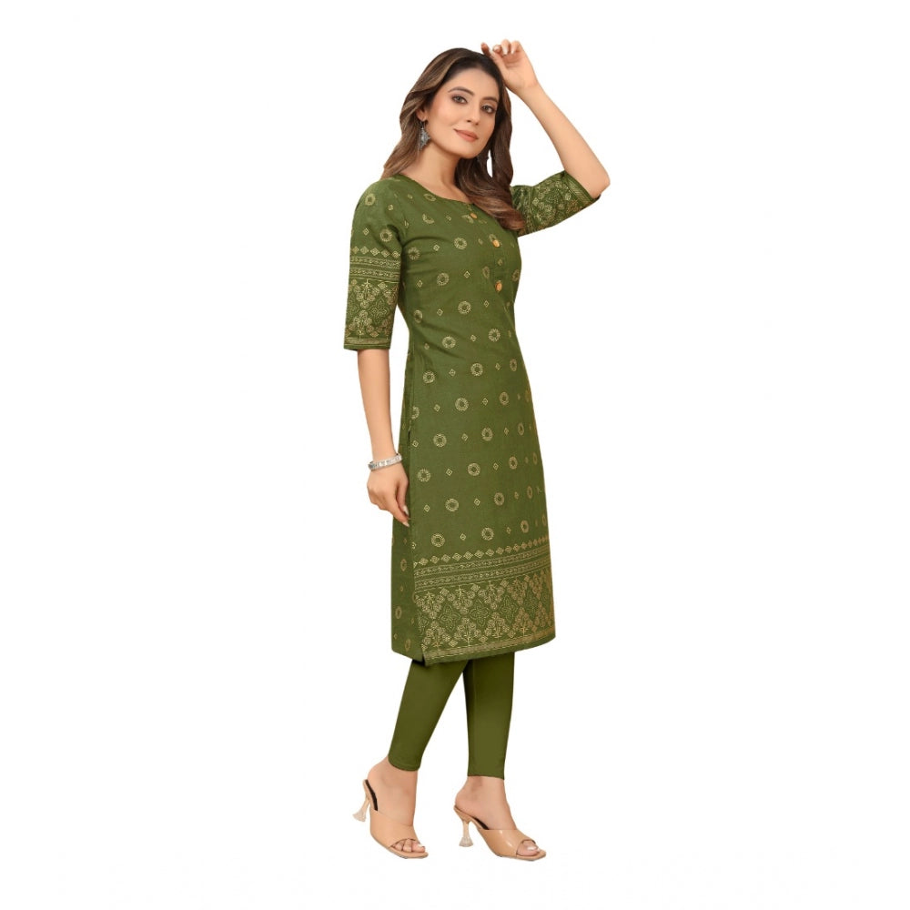 Casual 3/4th Sleeve Foil Gold Printed Ruby Cotton Kurti