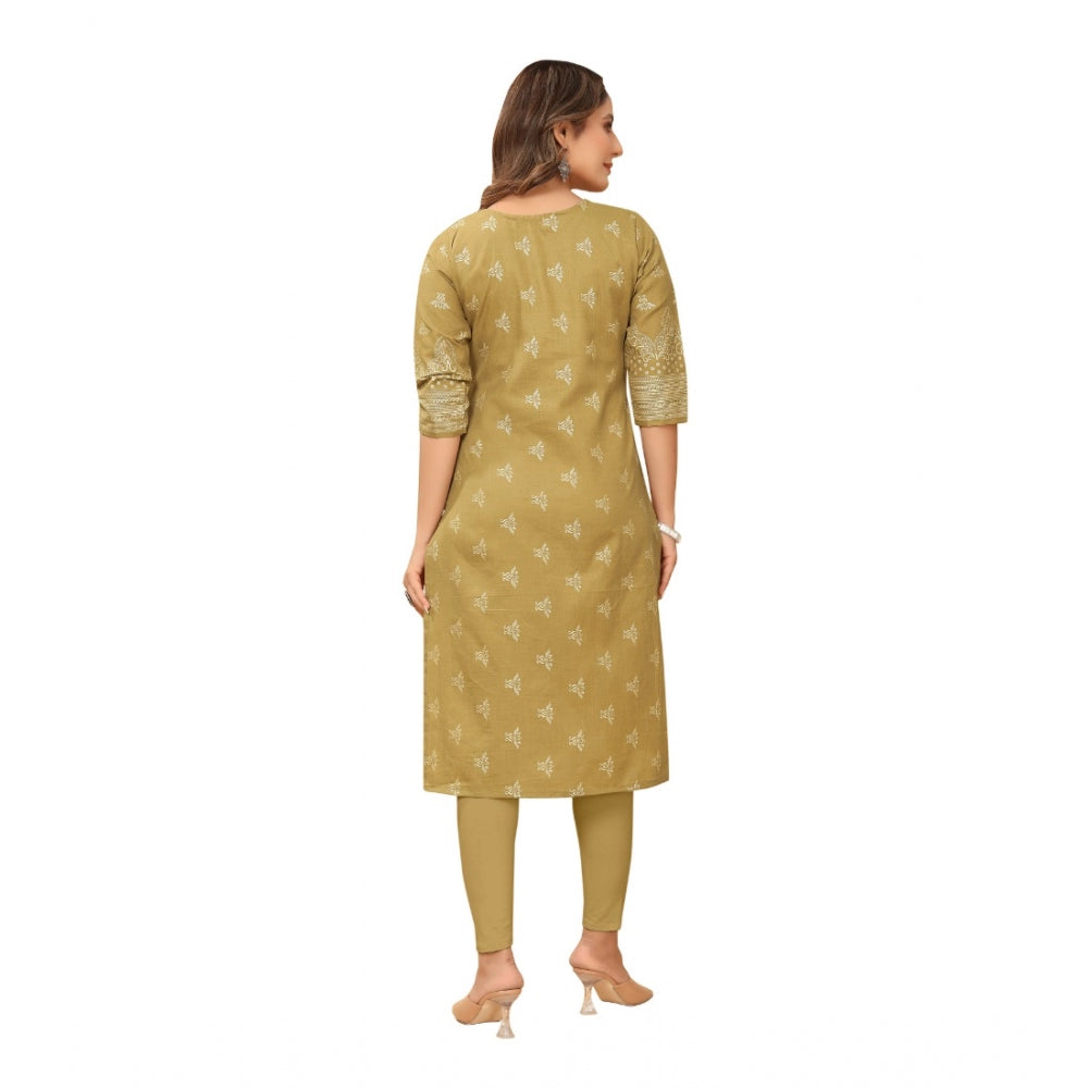 Casual 3/4th Sleeve Foil Gold Printed Ruby Cotton Kurti