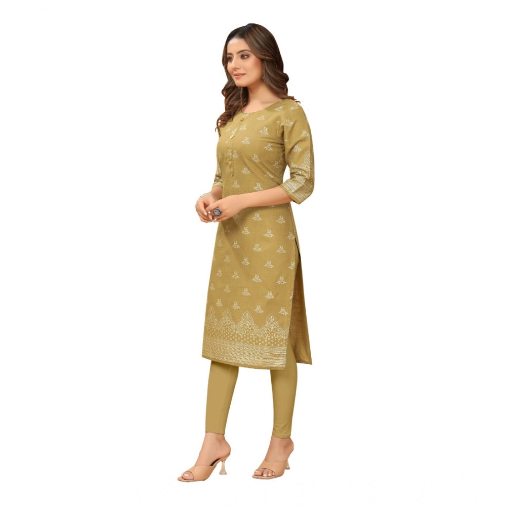 Casual 3/4th Sleeve Foil Gold Printed Ruby Cotton Kurti