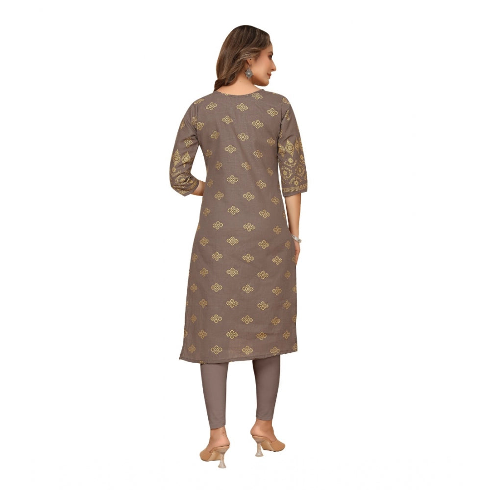 Casual 3/4th Sleeve Foil Gold Printed Ruby Cotton Kurti