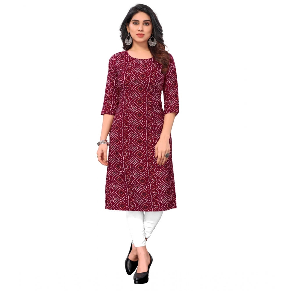 Casual 3/4th Sleeve Bandhani Printed Crepe Kurti