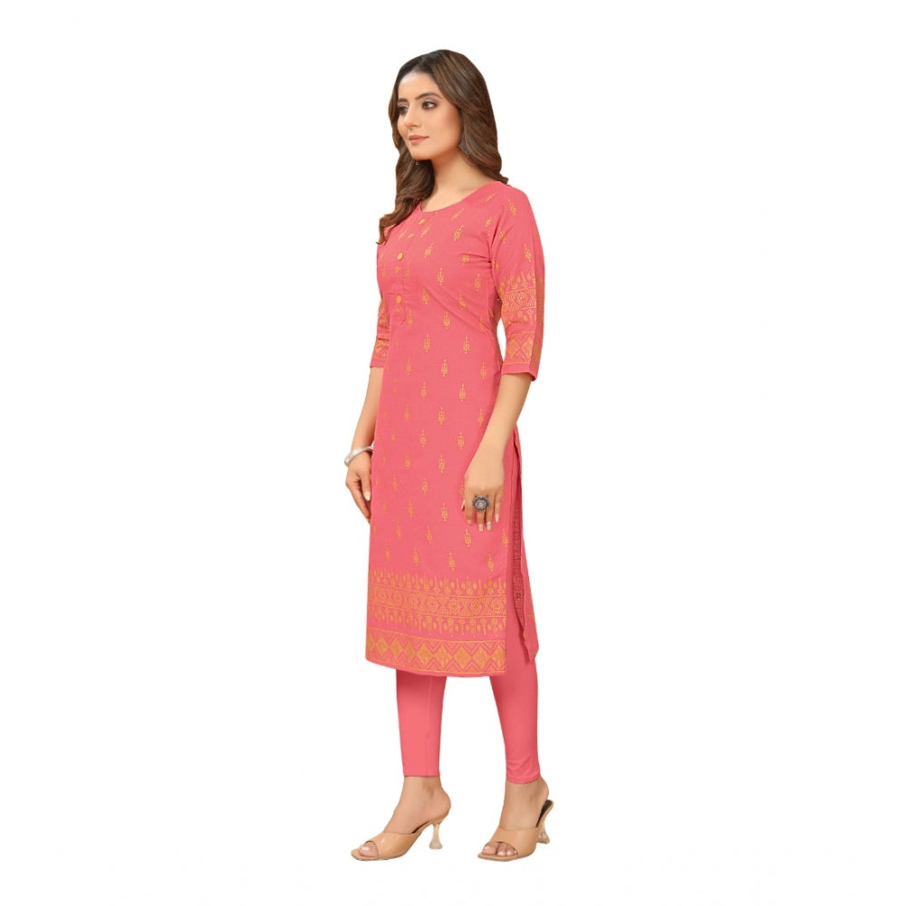 Casual 3/4th Sleeve Foil Gold Printed Ruby Cotton Kurti