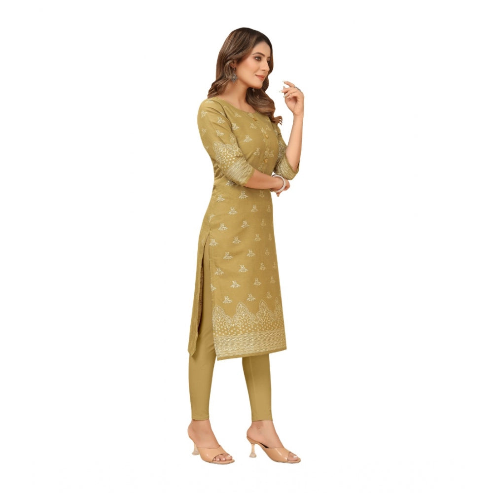 Casual 3/4th Sleeve Foil Gold Printed Ruby Cotton Kurti