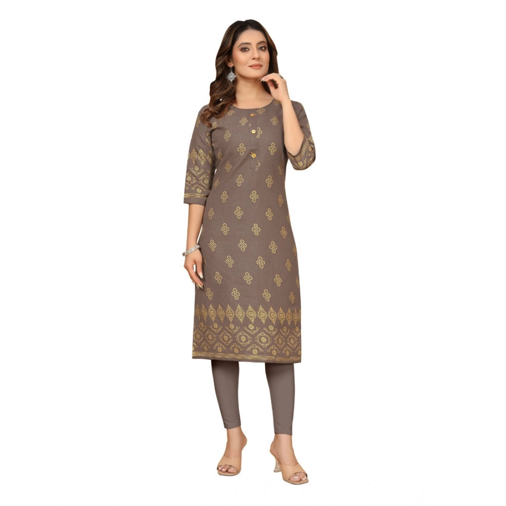 Casual 3/4th Sleeve Foil Gold Printed Ruby Cotton Kurti