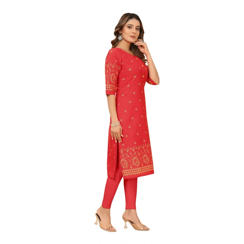 Casual 3/4th Sleeve Foil Gold Printed Ruby Cotton Kurti