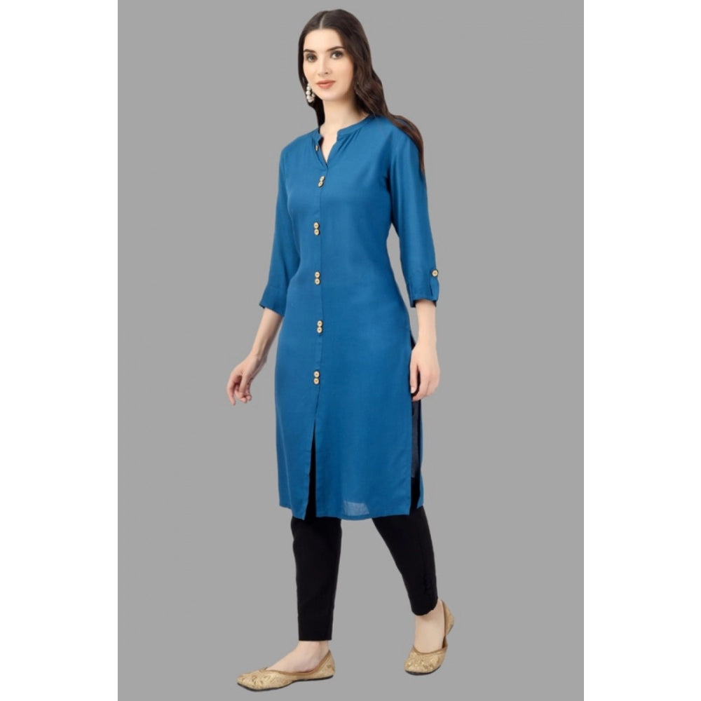 Solid Calf Length Rayon Kurti