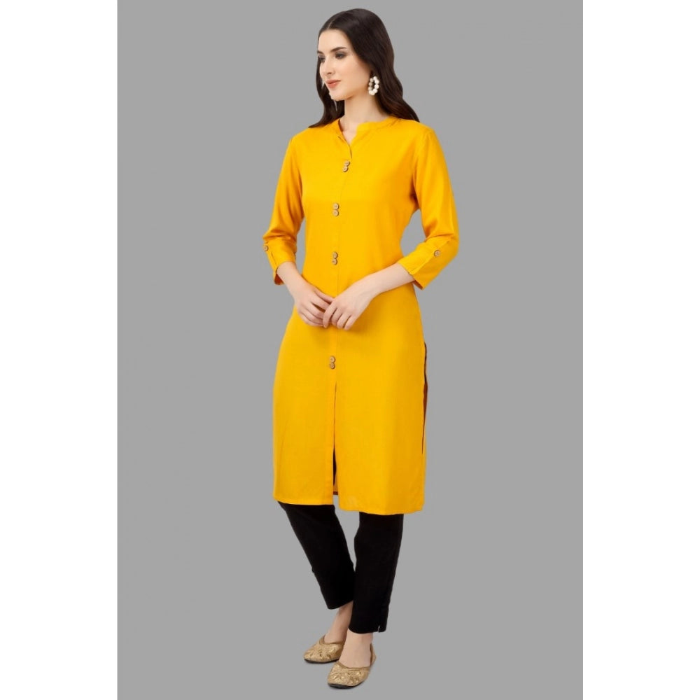 Solid Calf Length Rayon Kurti