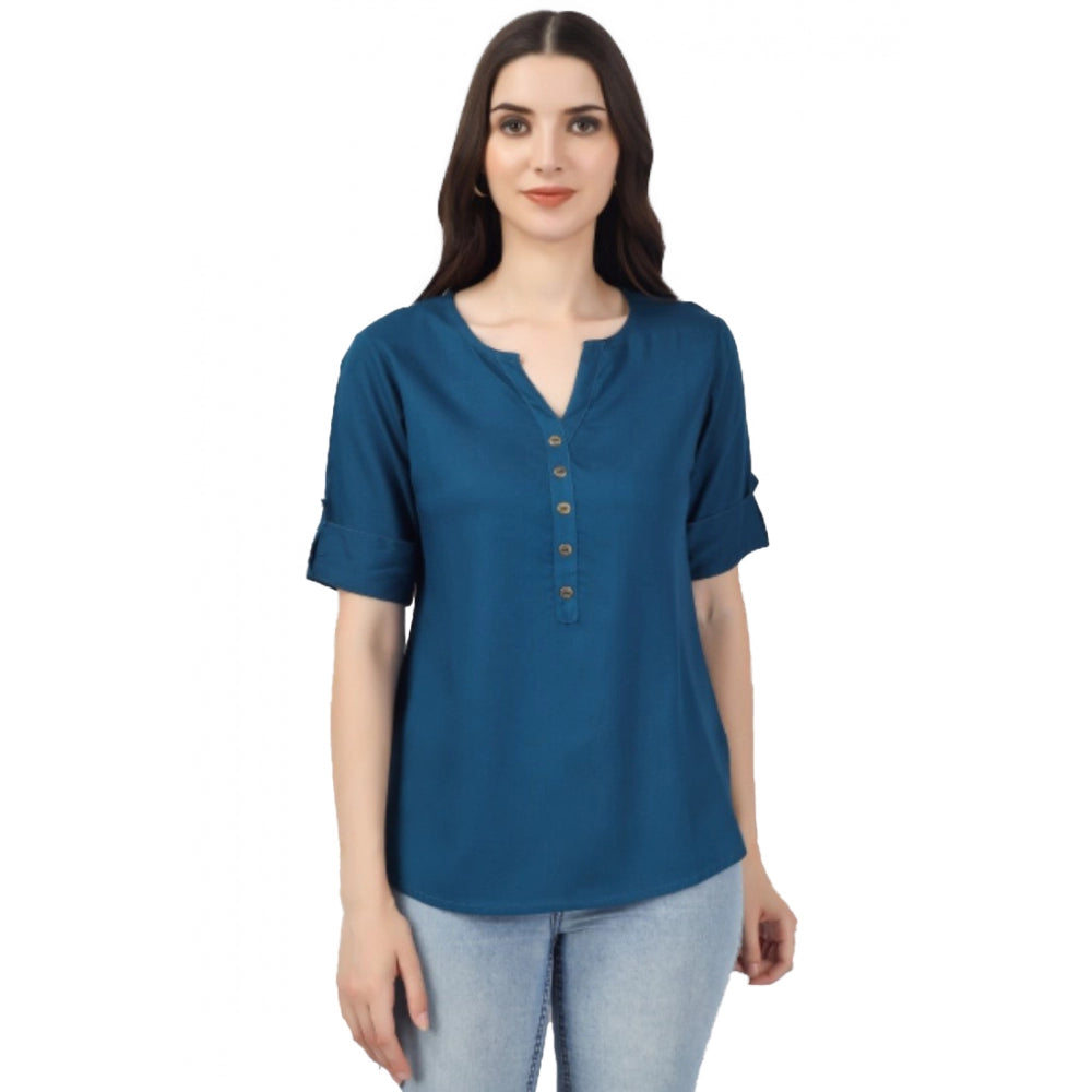 Solid Short Length Rayon Tunic Top