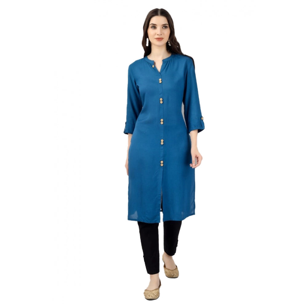 Solid Calf Length Rayon Kurti