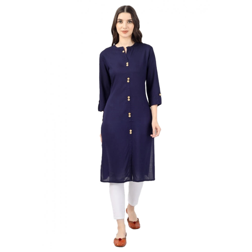 Solid Calf Length Rayon Kurti