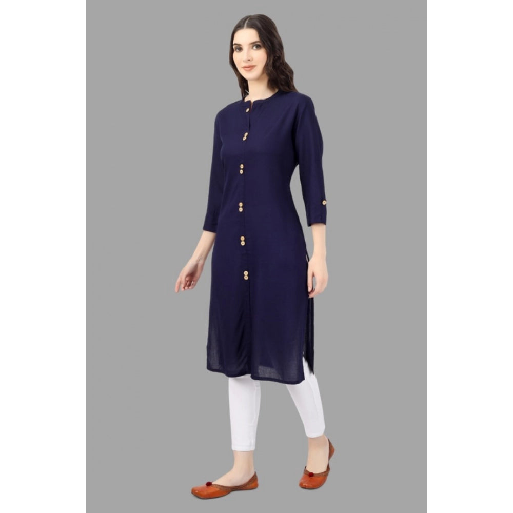 Solid Calf Length Rayon Kurti