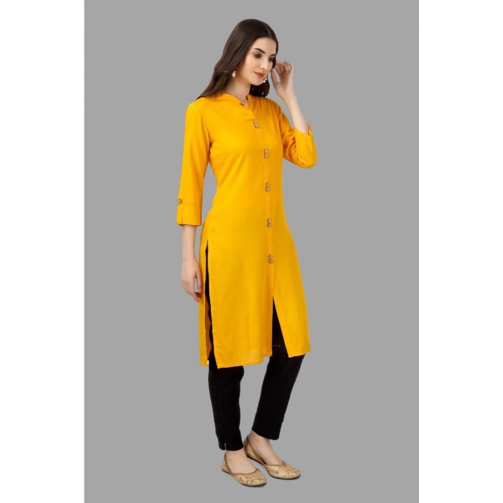 Solid Calf Length Rayon Kurti