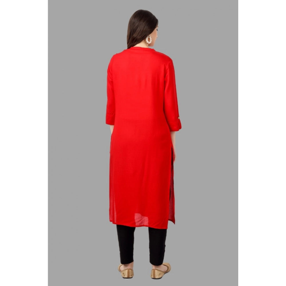 Solid Calf Length Rayon Kurti