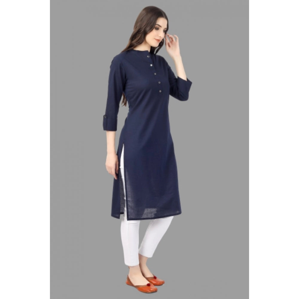 Solid Calf Length Cotton Kurti