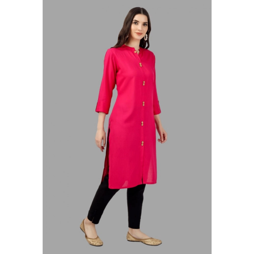 Solid Calf Length Rayon Kurti