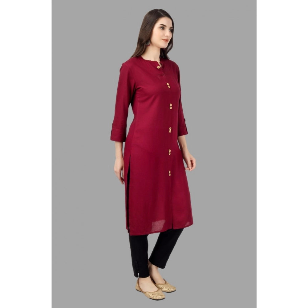 Solid Calf Length Rayon Kurti